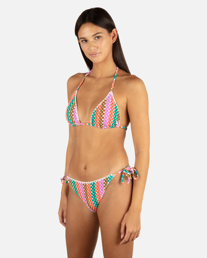 Printed Stripe Crochet Scrunch Classic Tri Top in Orchid