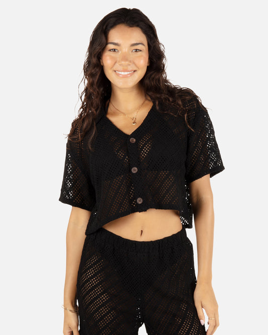 Crochet Camp Shirt in Black