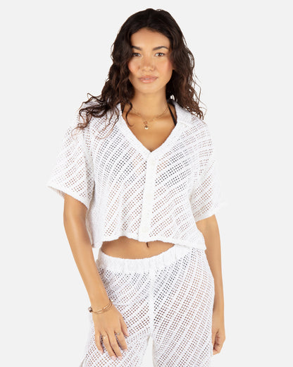 Crochet Camp Shirt in White