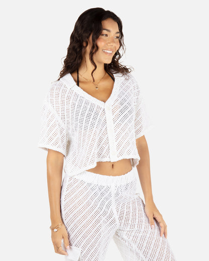 Crochet Camp Shirt in White