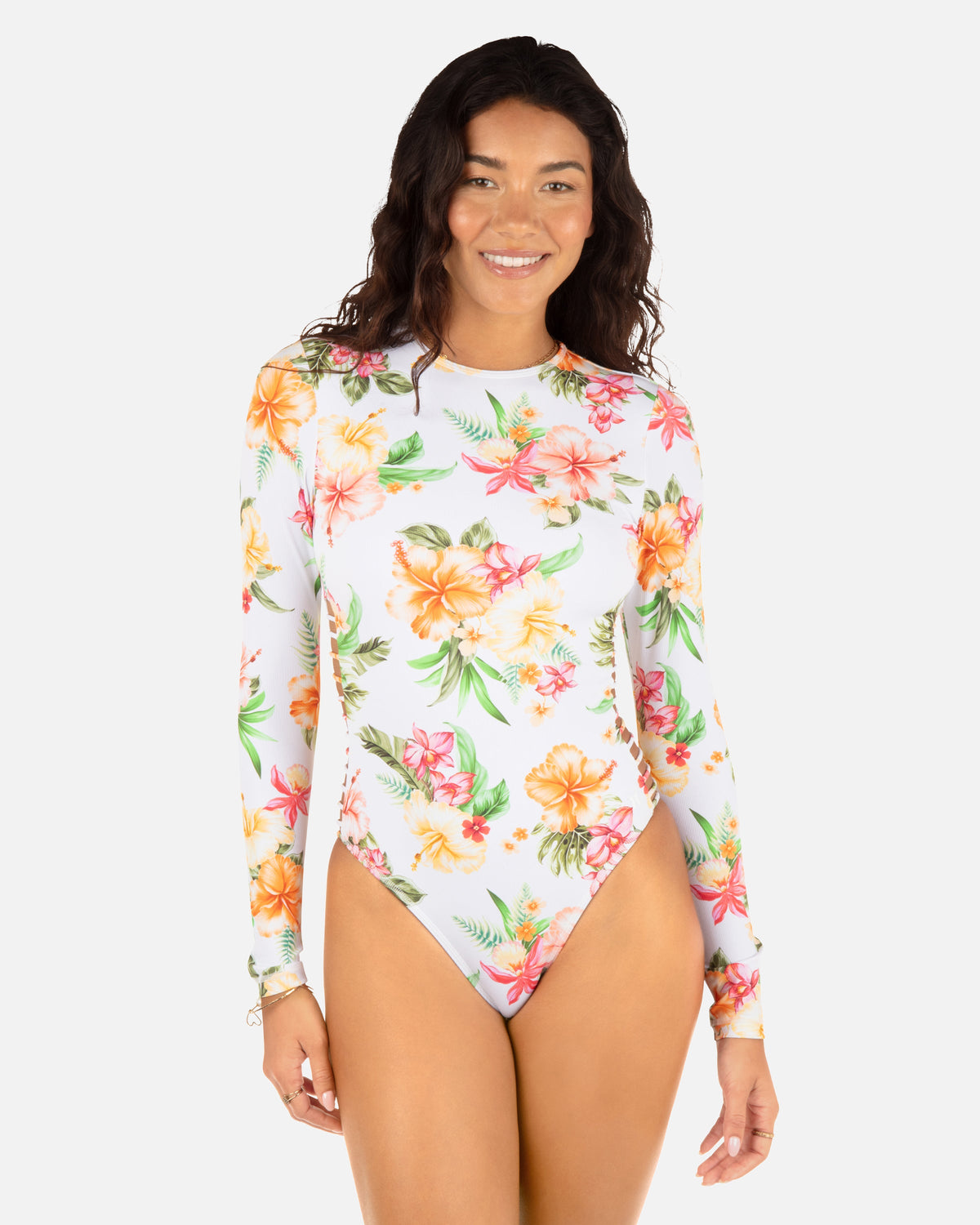 Malia Long Sleeve Zip Back Moderate Surf Suit in White