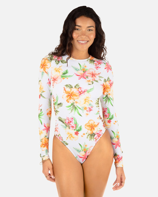 Malia Long Sleeve Zip Back Moderate Surf Suit in White