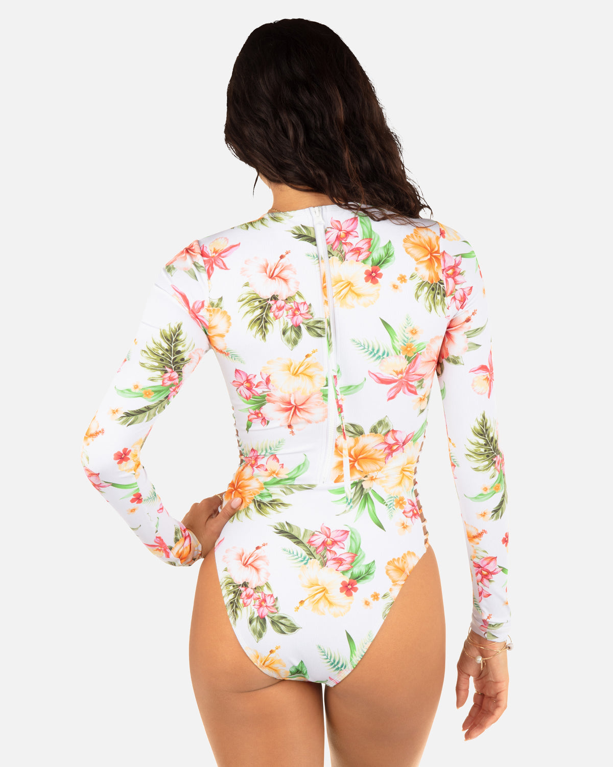 Malia Long Sleeve Zip Back Moderate Surf Suit in White