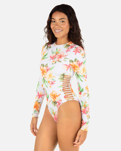 Malia Long Sleeve Zip Back Moderate Surf Suit in White