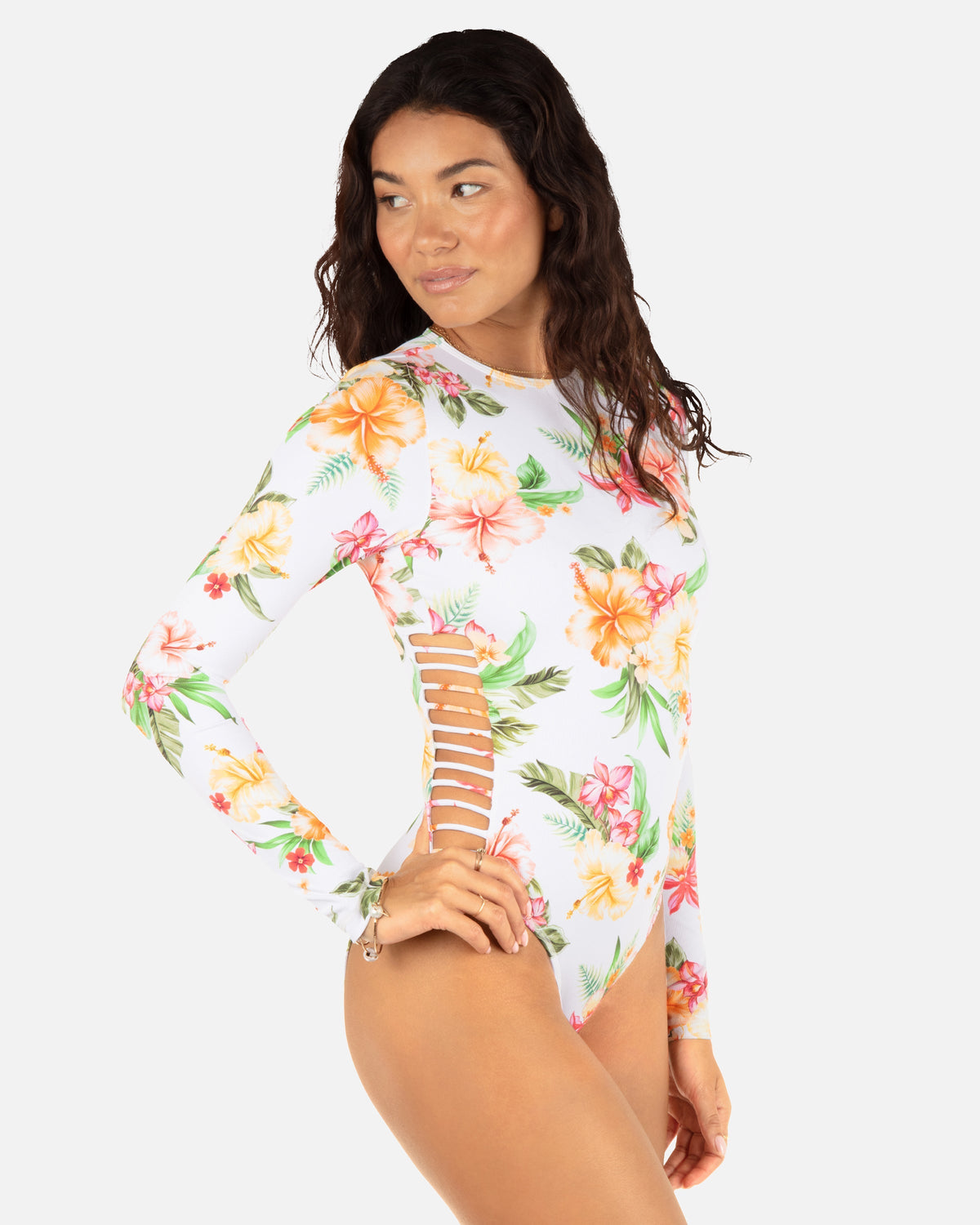 Malia Long Sleeve Zip Back Moderate Surf Suit in White
