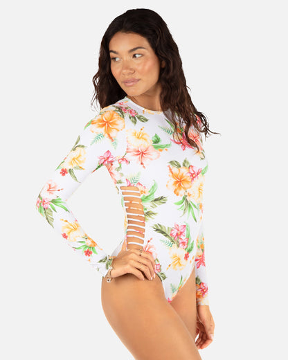 Malia Long Sleeve Zip Back Moderate Surf Suit in White