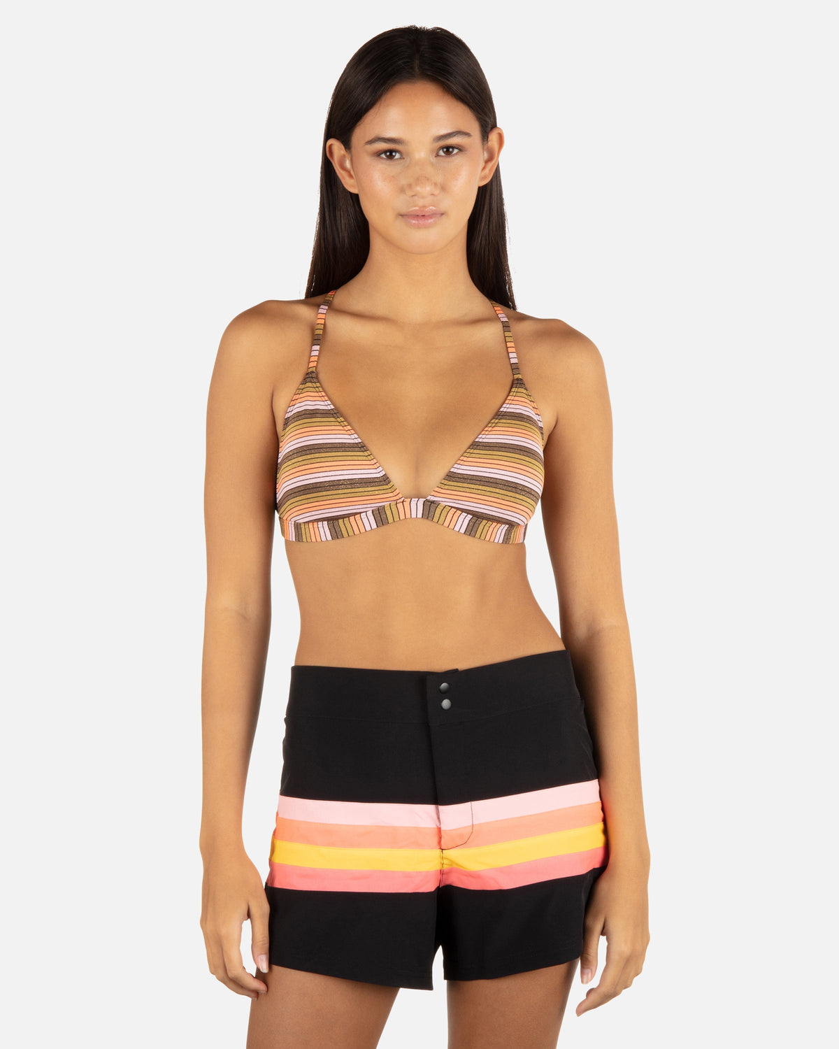 Snap Front Boardshort 3" in Black/Sunrise Pink