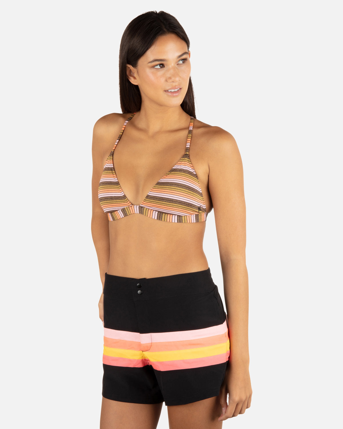 Snap Front Boardshort 3" in Black/Sunrise Pink