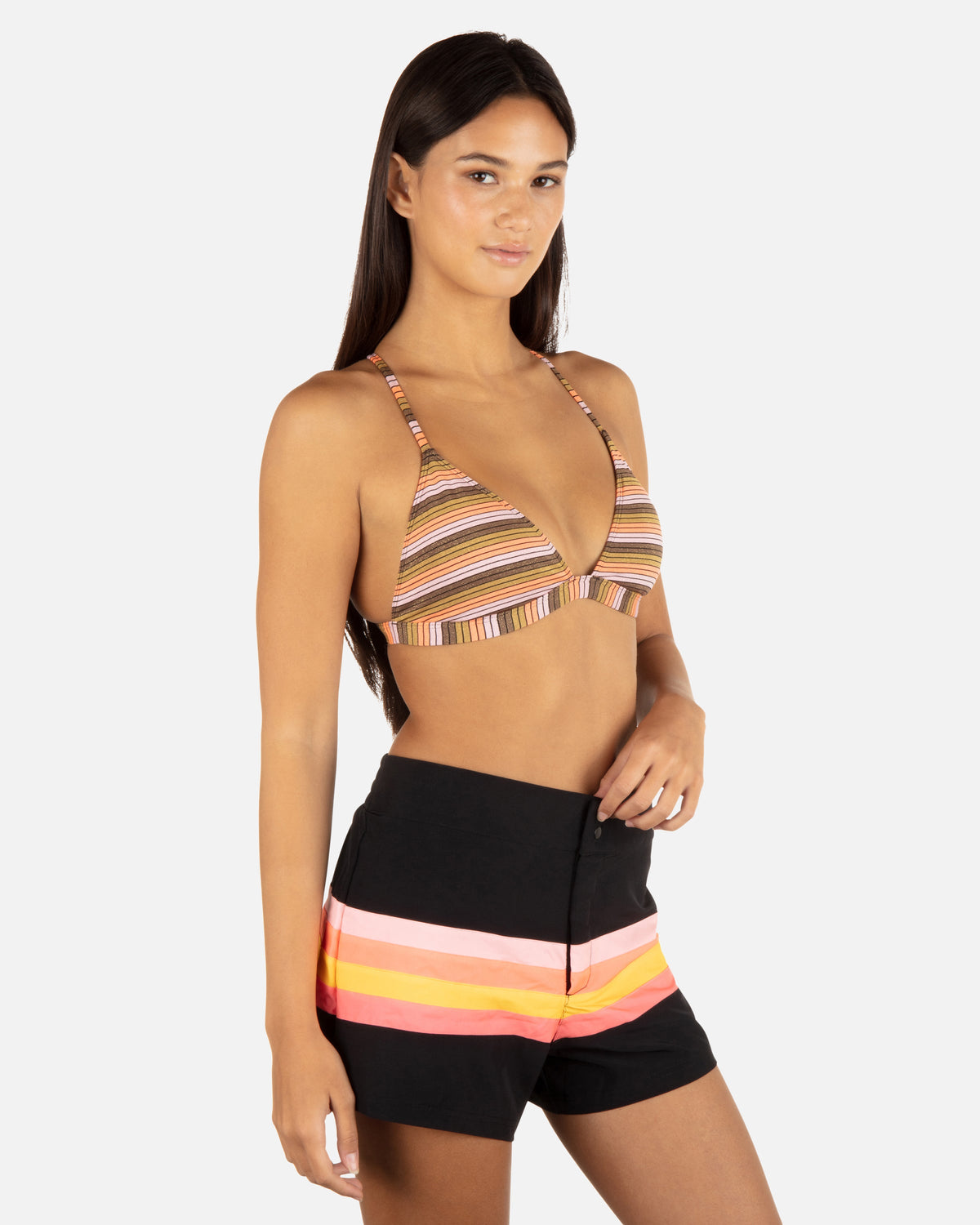 Snap Front Boardshort 3" in Black/Sunrise Pink