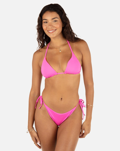 Solid Reversible Cheeky Tie Side Bottom in Disco Pink/Maraschino