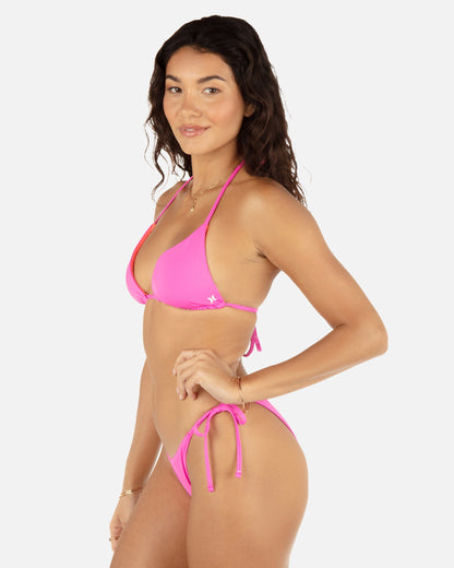 Solid Reversible Cheeky Tie Side Bottom in Disco Pink/Maraschino