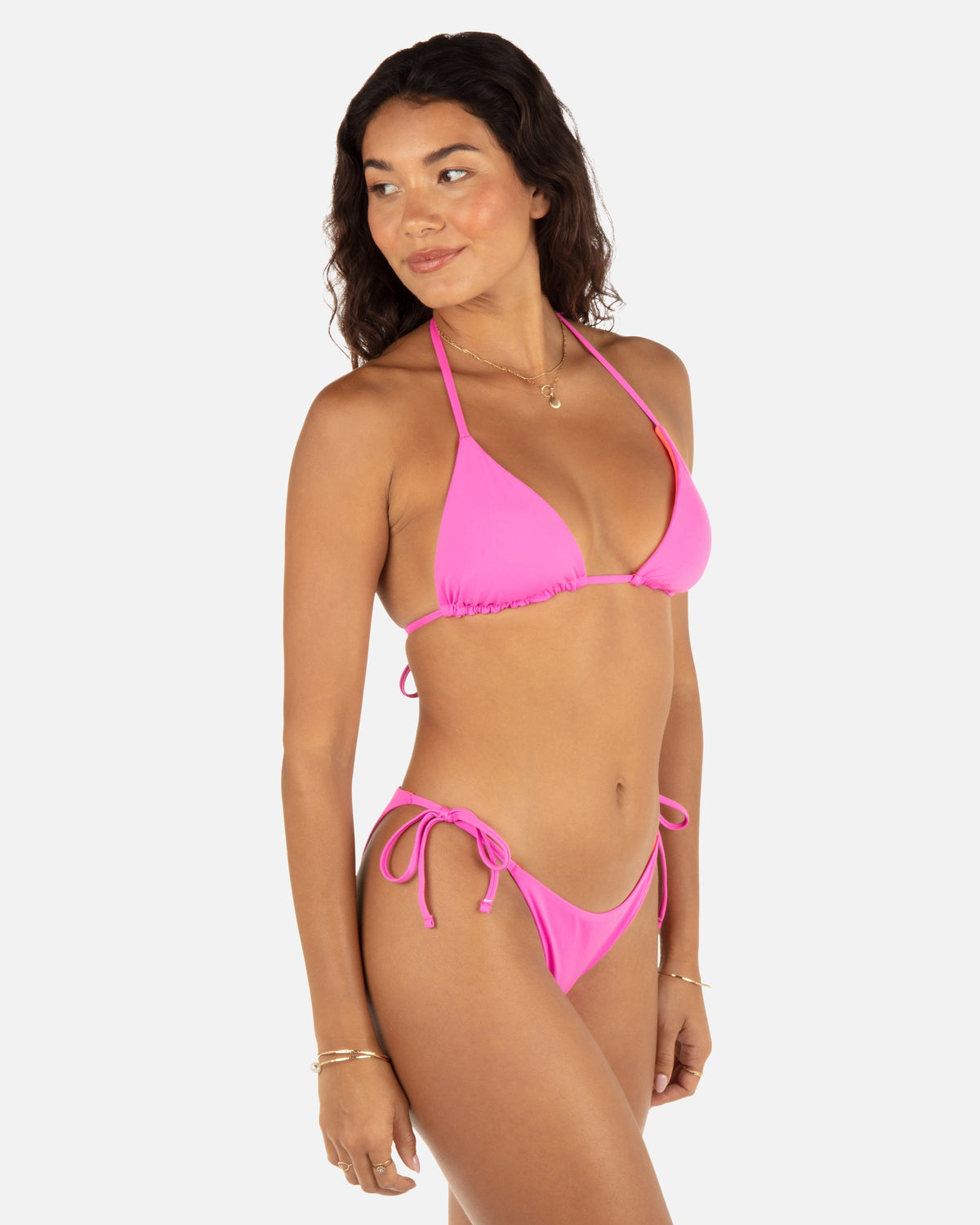 Solid Reversible Cheeky Tie Side Bottom in Disco Pink/Maraschino