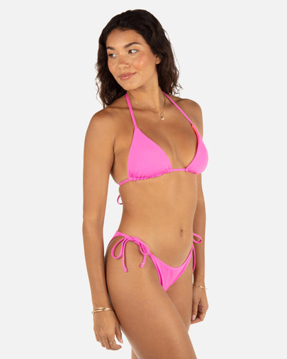 Solid Reversible Cheeky Tie Side Bottom in Disco Pink/Maraschino
