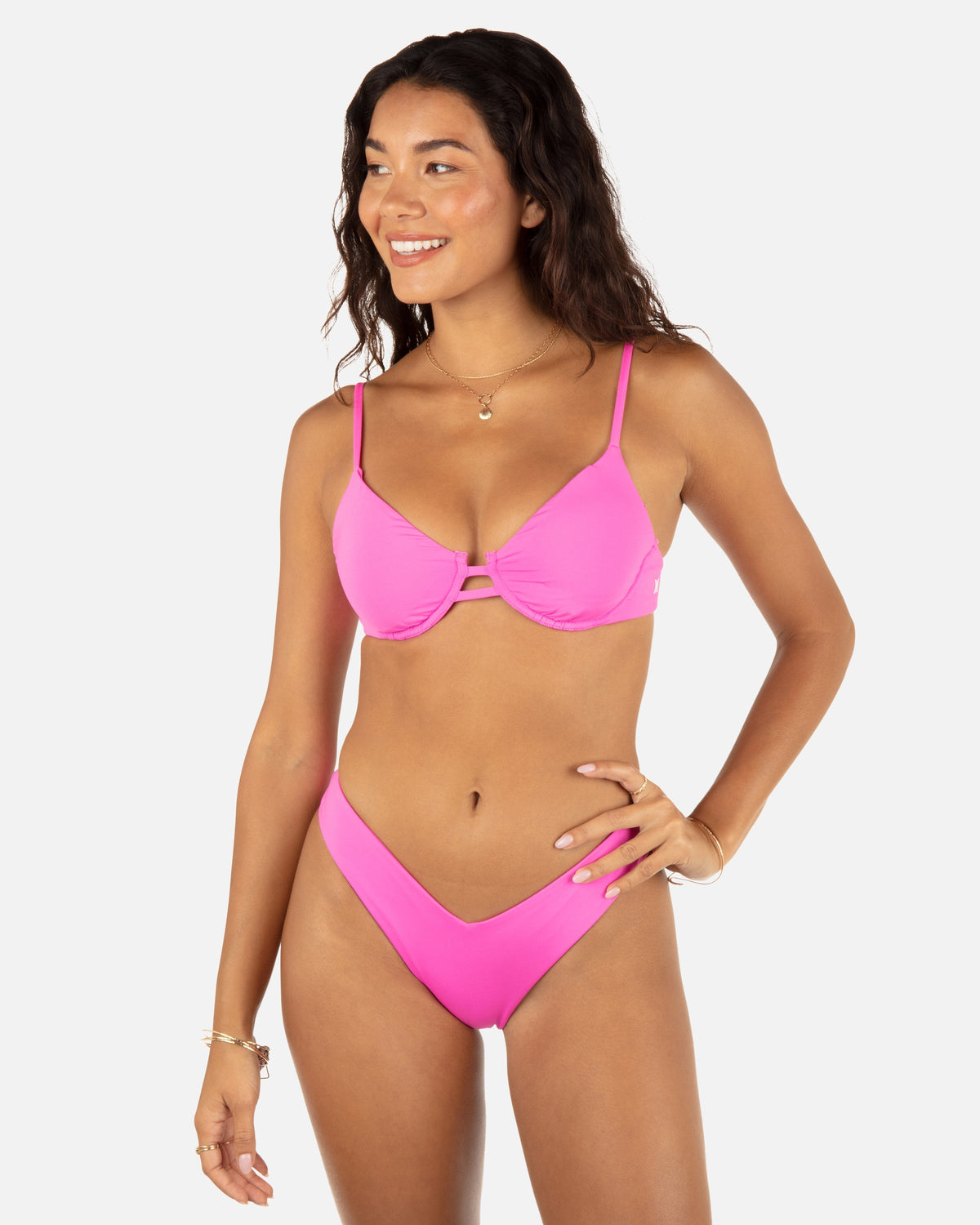 Solid Tab Underwire Bra in Disco Pink