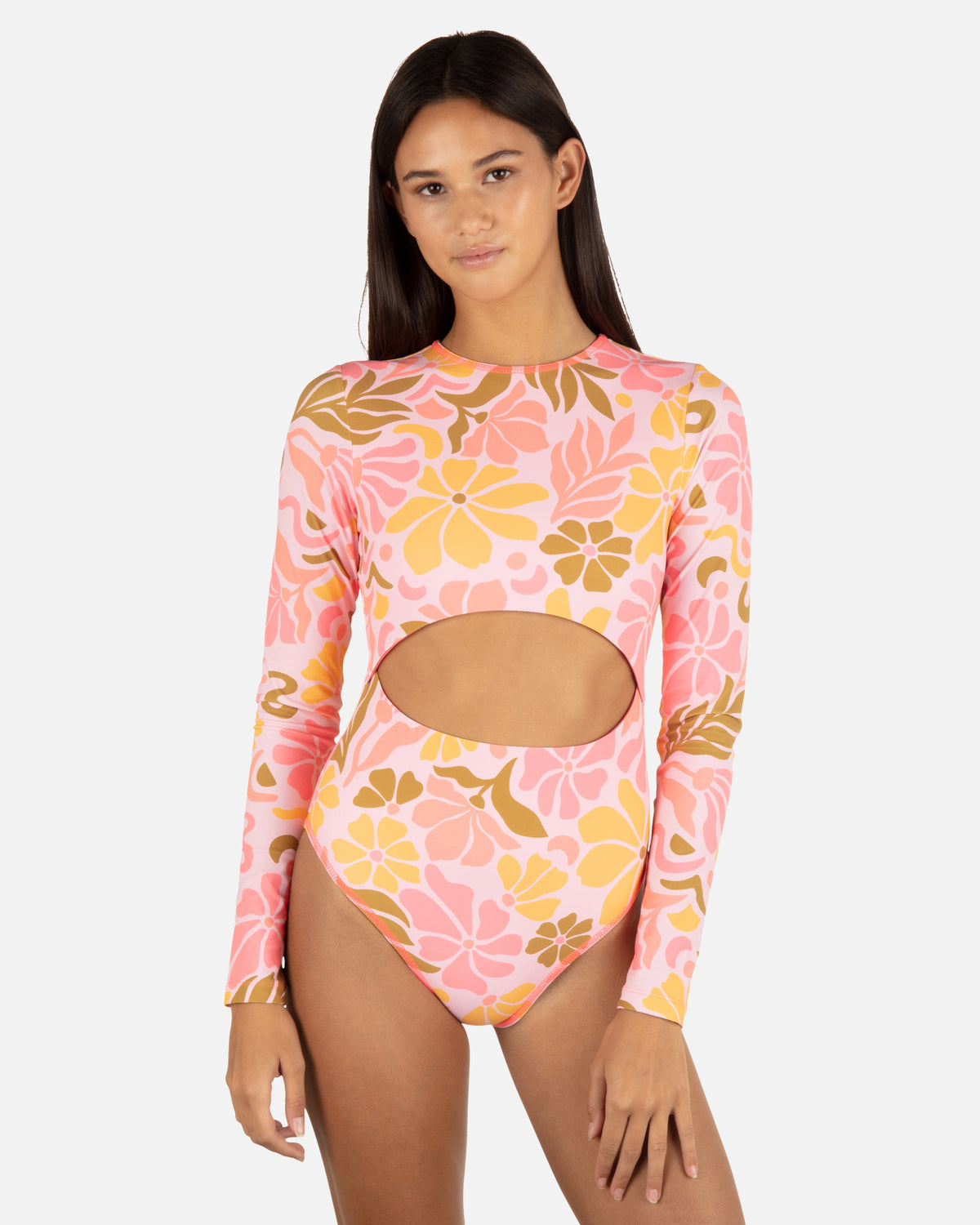 Isola Cut Out Long Sleeve Moderate Surfsuit in Coral Blossom