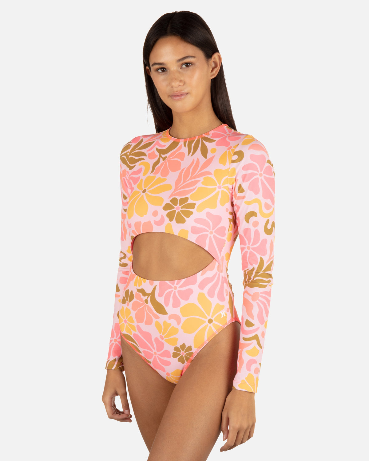 Isola Cut Out Long Sleeve Moderate Surfsuit in Coral Blossom