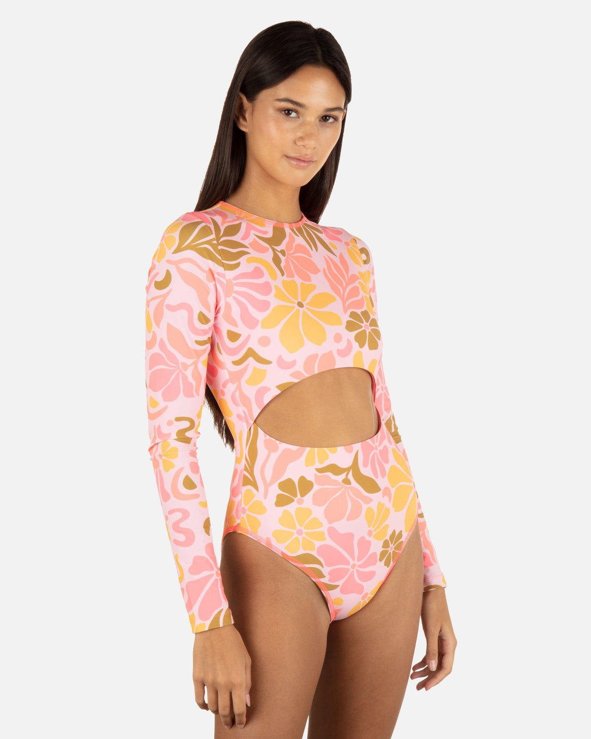 Isola Cut Out Long Sleeve Moderate Surfsuit in Coral Blossom
