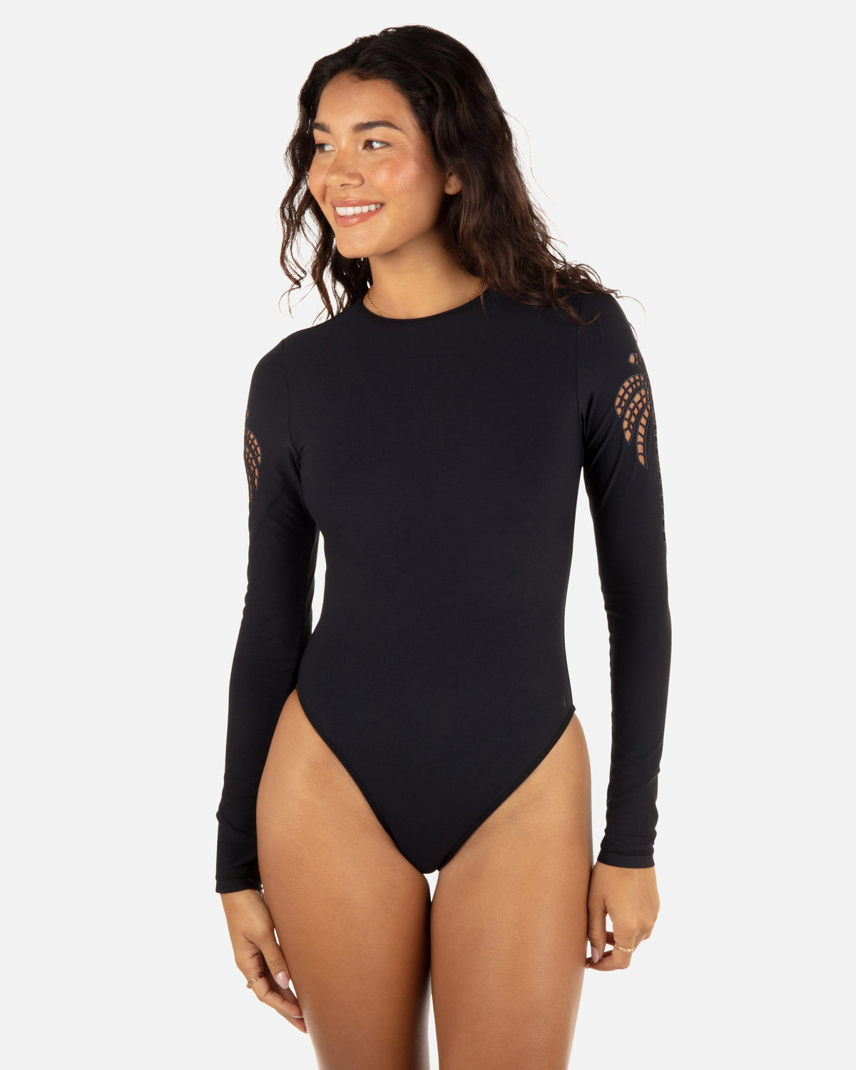 Shadow Palm Long Sleeve Moderate Surf Suit in Black