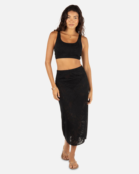Ulu Leaf Midi Skirt in Black
