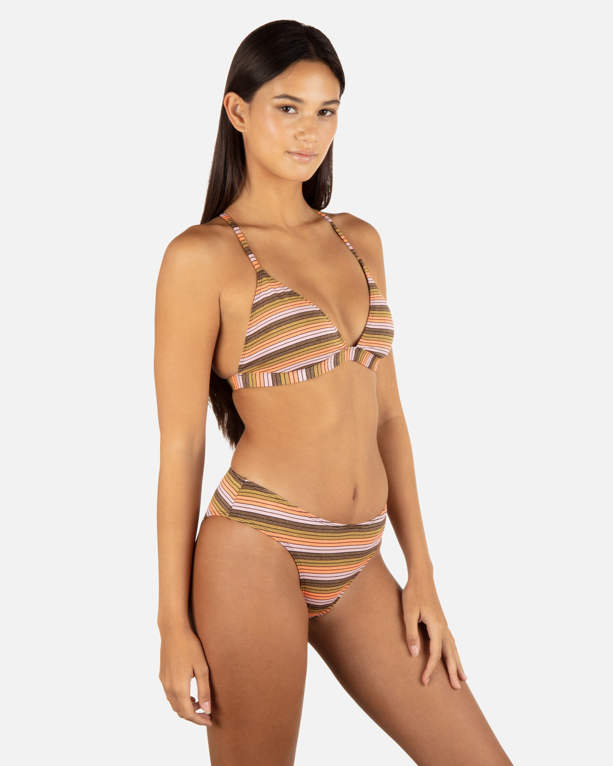 Sunset Shine Stripe Adjustable Banded Tri Top in Sunrise Pink