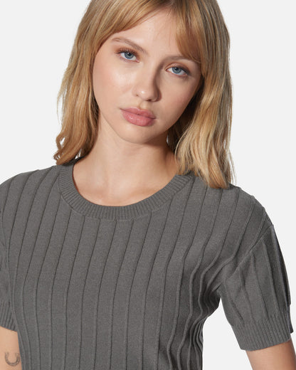 Daylight Short Sleeve Sweater Top in Charcoal Gray
