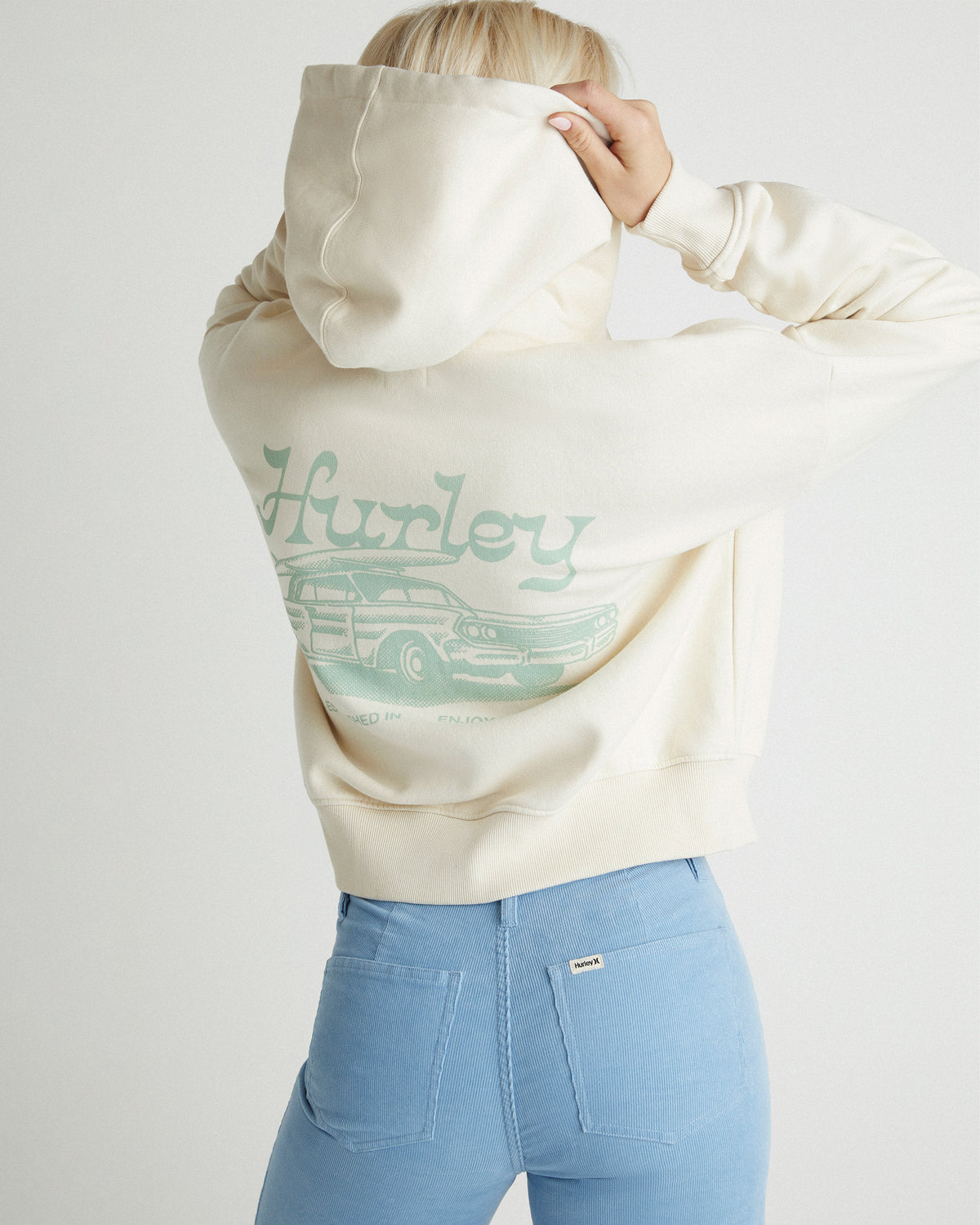 Enjoy The Good Crop Zip Hoodie in Off White