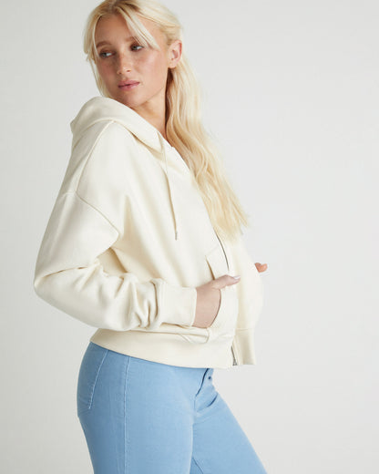 Enjoy The Good Crop Zip Hoodie in Off White