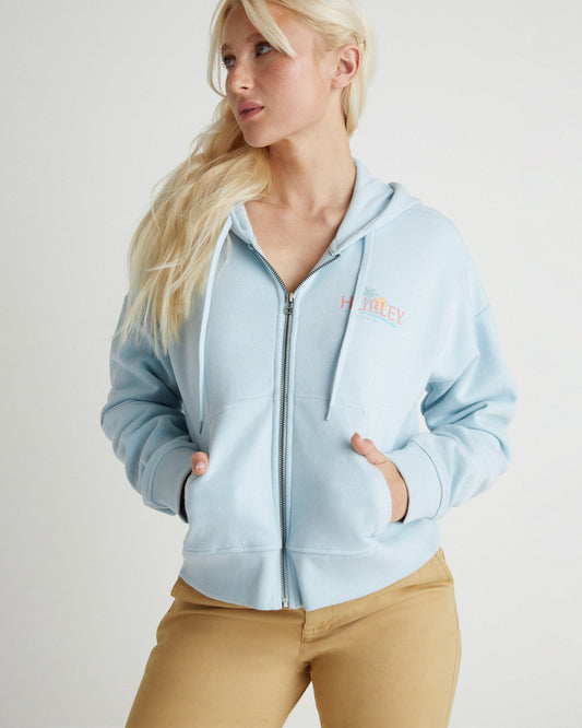 Coastline Crop Zip Hoodie in Skyway