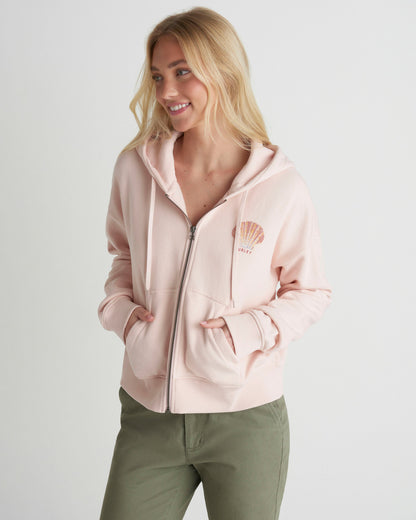 Shell Yeah Crop Zip Hoodie in Seashell Pink