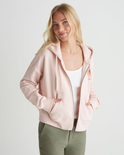 Shell Yeah Crop Zip Hoodie in Seashell Pink