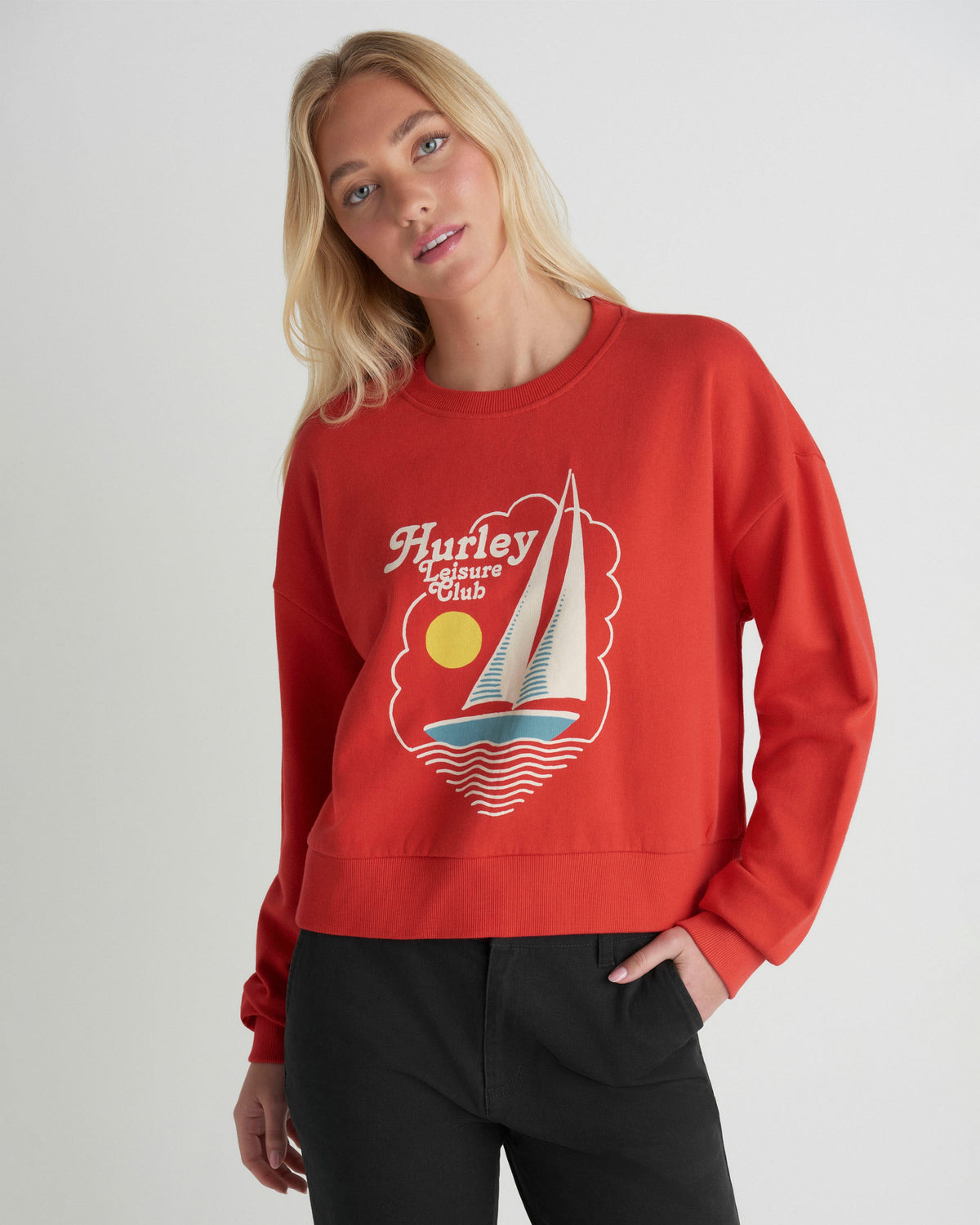 Leisure Club Boxy Crew Sweatshirt in Float Red