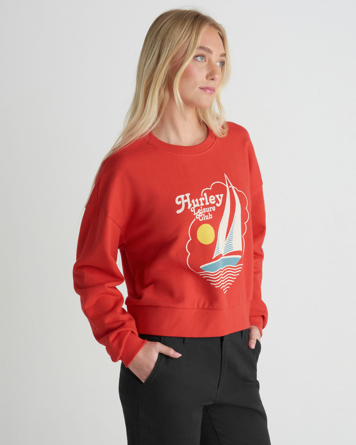 Leisure Club Boxy Crew Sweatshirt in Float Red